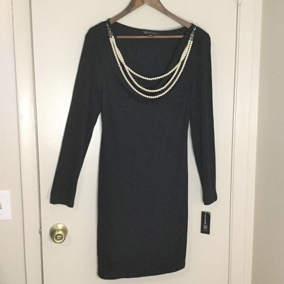 INC Black Dress with Pearls - Picture 2 of 9